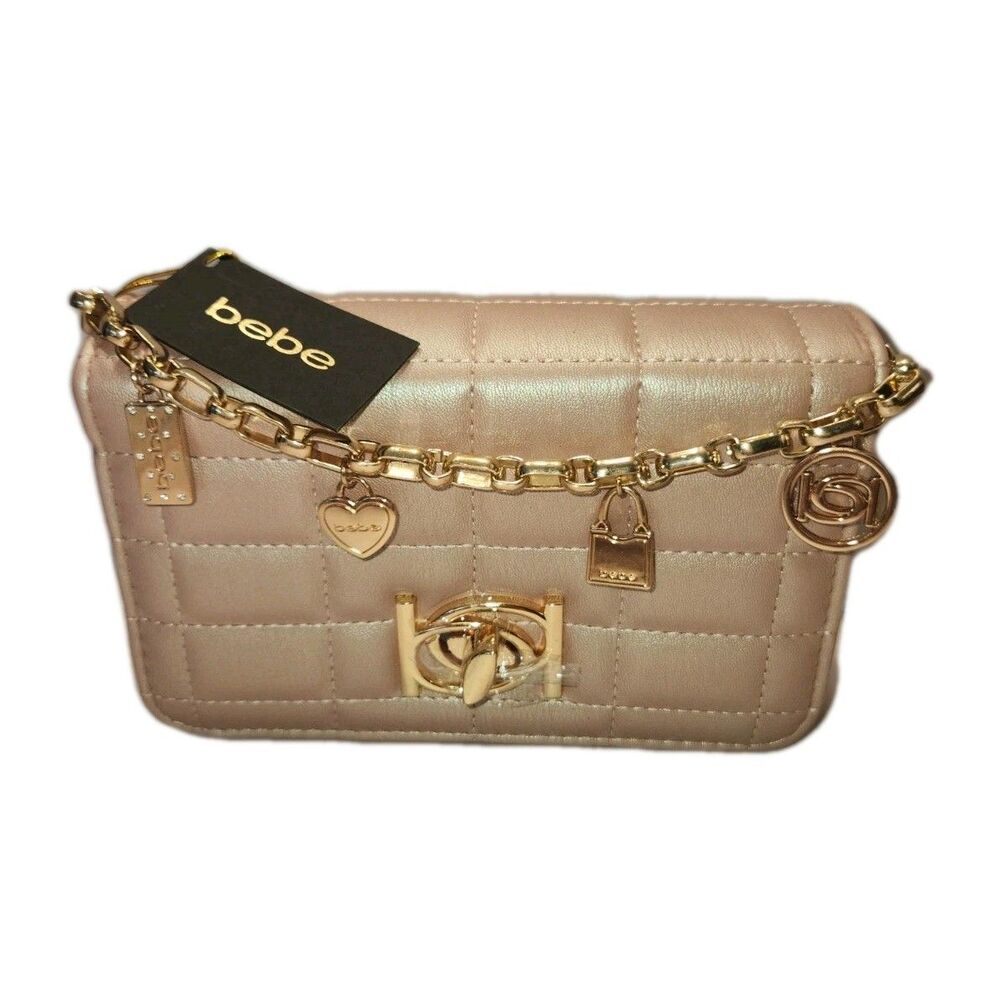bebe Jacari Crossbody Iridescent Mauve Gold Hardware Small Charms MSRP$79 NEW